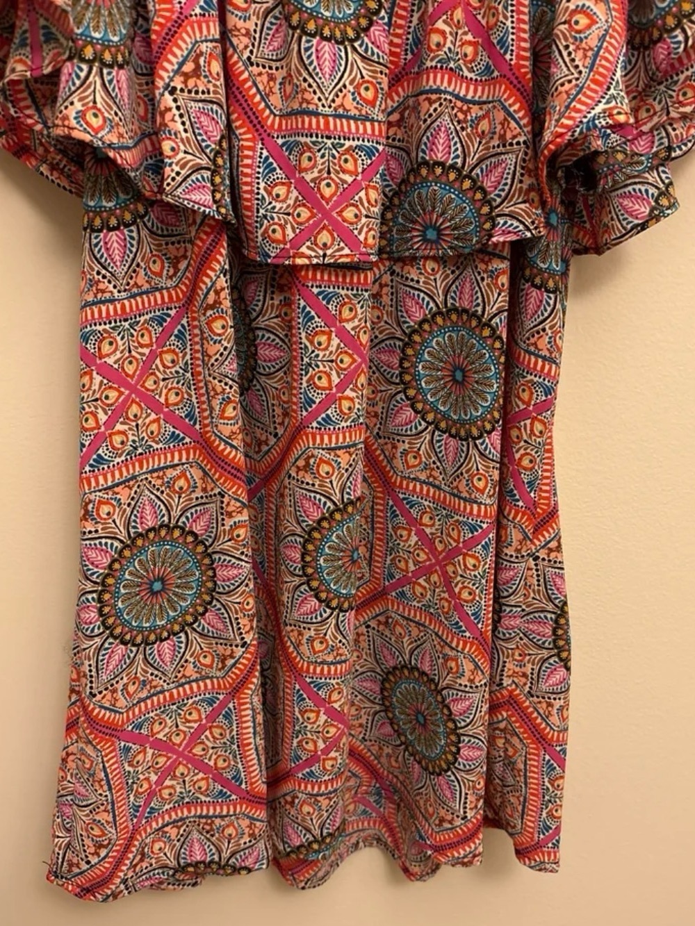 SPENSE Women’s Medium Off-The-Shoulder Boho Floral Medallion Print Blouse Top M